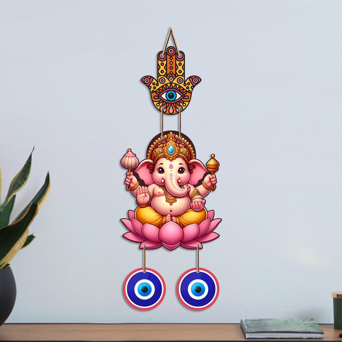 Artvibes Vinayaka Evil Eye Nazar Battu Hanging for Main Door Decor | Sacred Ganesha Wall Art for Home Entrance Living Room Office | Vastu Good Fortune Positive Energy Gift (WH_8564N)