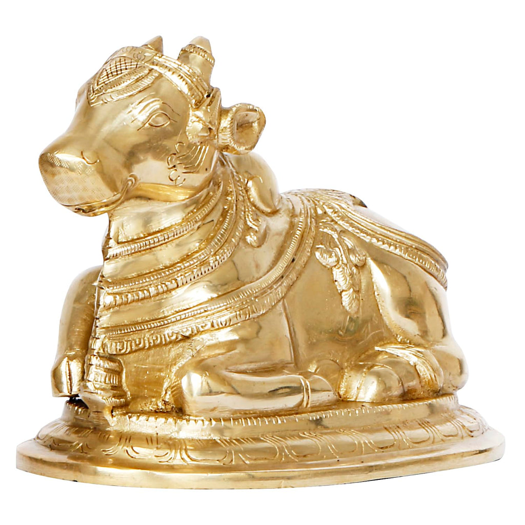 ARTVARKO Brass Shiv Ji Parvati Vehicle Nandi Bull Statue Idol Shiva Devotee Seated Sculpture Showpiece Decorative Home Décor Office Temple Puja 8 Inches