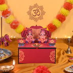 GKD Gift Hamper Special Mini Mandir with Pooja Samagri & 2 Diya's/Wooden Gift Box with Storage DIY Temple Traditional Design with Space, Hanging Mandir (Color Big Size)