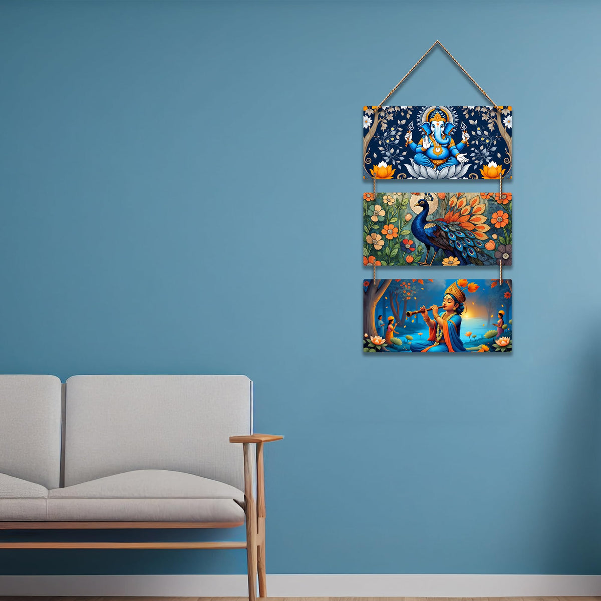 Artvibes Ganesha & Kartikeya Spiritual Auspicious Wooden Art Work Wall Hanging | Spiritual Decor Items | Paintings | Wall Poster | Vastu Art Prints| Stylish Modern Decor Item | Gift Items (WH_9424N)
