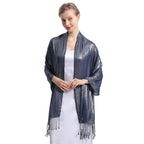RonFoxi Sparkly Metallic Shawls and Wraps,Women's Glitter Pashmina Shawl Scarf forformal Evening Party Dresses, H-navy Silver, 29*79