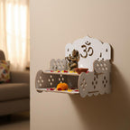 AR ART Wall Mounted Wooden Pooja Mandir for Home | Two Tier Temple Shelf with Om Design | White Prayer Shelf for Idols Diya & Pooja Items | Home Temple Decor