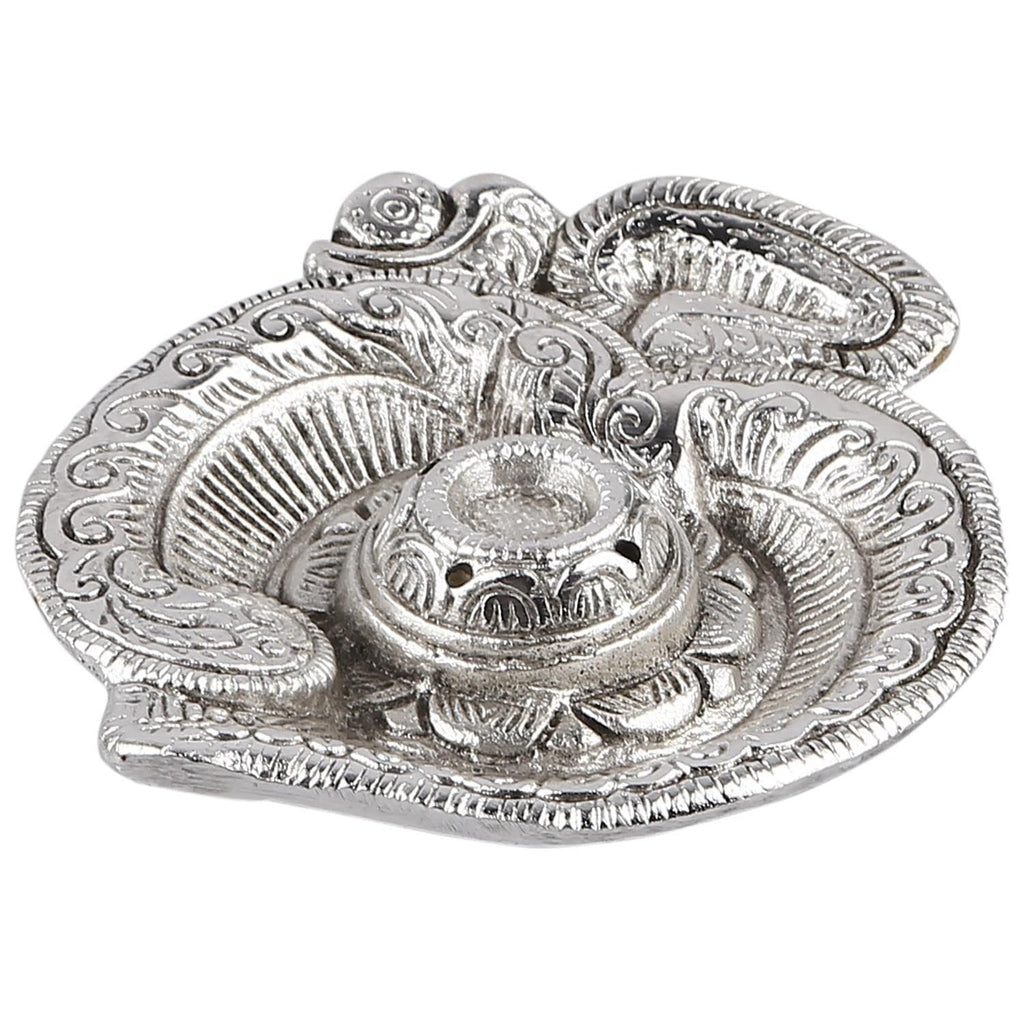 Kridaykraft Om Shaped Metal Silver Plated Incense Stick Holder (Agarbati Stand)