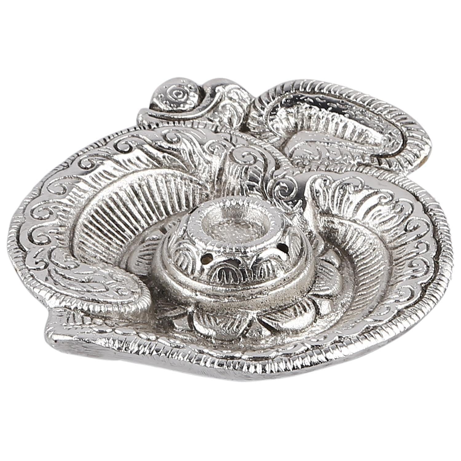 Kridaykraft Om Shaped Metal Silver Plated Incense Stick Holder (Agarbati Stand)