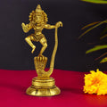 ARTVARKO Brass Dancing Krishna Statue Standing on Shesh Naag Hood Murti Vastu Religious Figurine for Mandir, Living Room, Office Table and Home Decor Gift Small 4 Inch