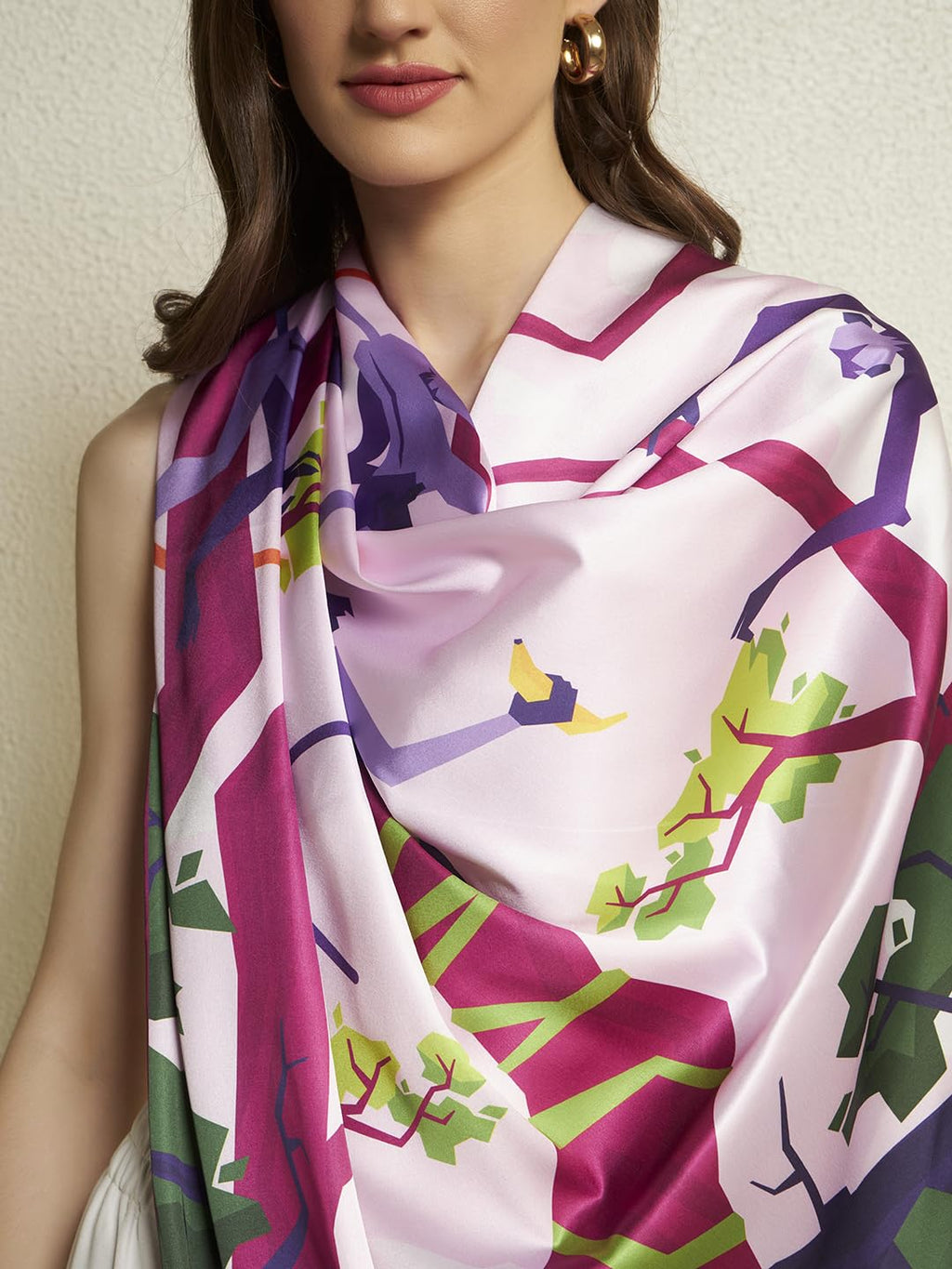 Ravaiyaa - Attitude is everything Women Silk Digital Print Large Square Scarf Breathable Lightweight Neckerchief Printed Headscarf 40 x 40 Inch (Purple Monkey)