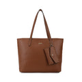 Fastrack Weave Tote | Faux-Leather Women's Tote Bag | Tan totebag with Wallet & Utility Pockets
