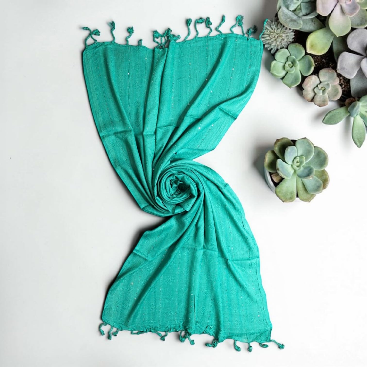 STOLE STUDIO Elegant Luxurious Sequence Viscose Stole Scarf (Rama Green)