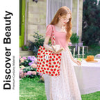 Street27 Women's Korean Canvas Corduroy Tote Bag Casual Work Shoulder Handbags | Multi-Purpose Bag |Sturdy Canvas Bag with Large Capacity | Shopping Bag for Office, College & Daily Use (Strawberry)