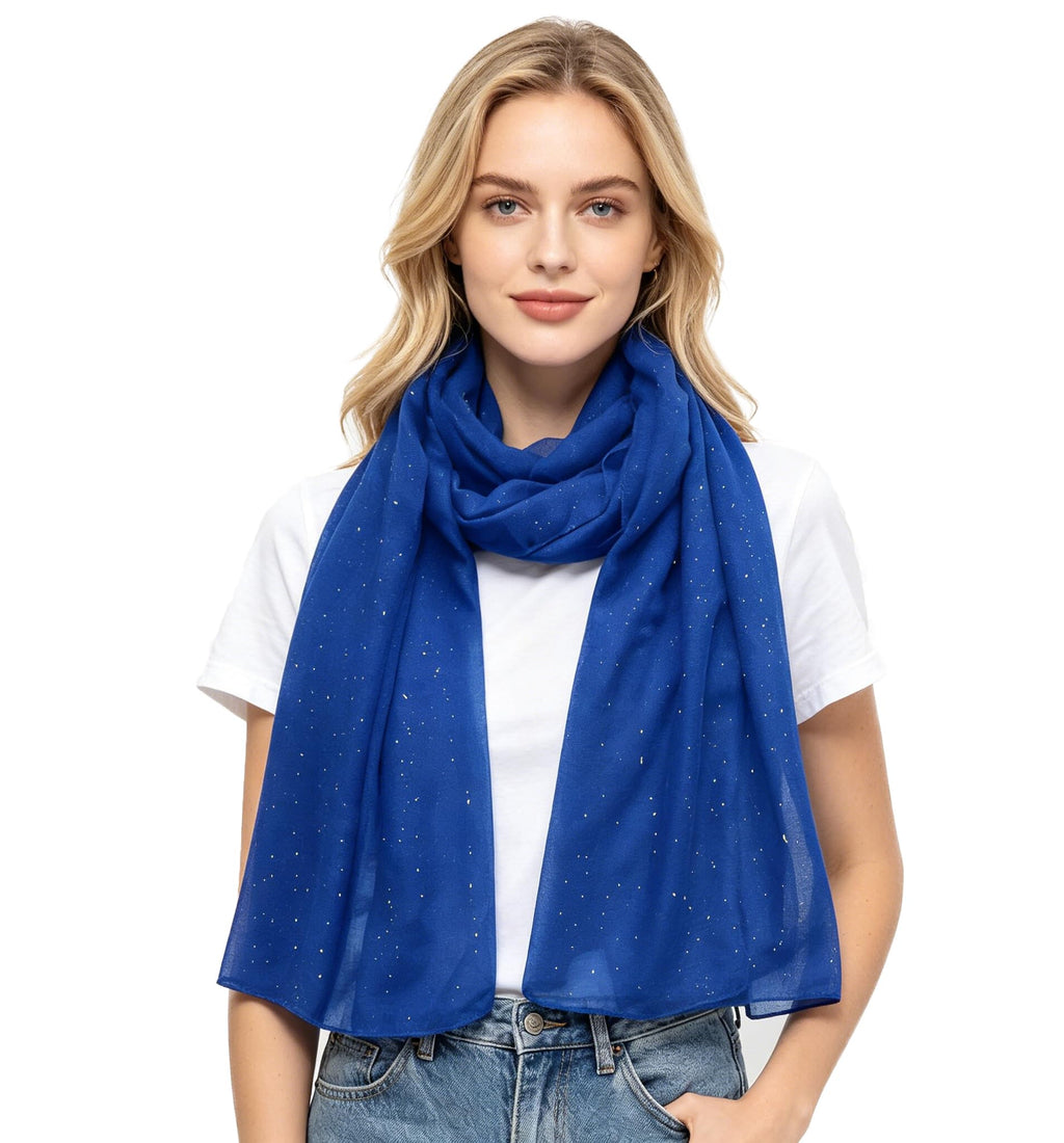 Lina & Lily Solid Shimmer Sparkle Glitters Sheer Maxi Shawl Head Scarf Hijab (#14 TRUE BLUE)