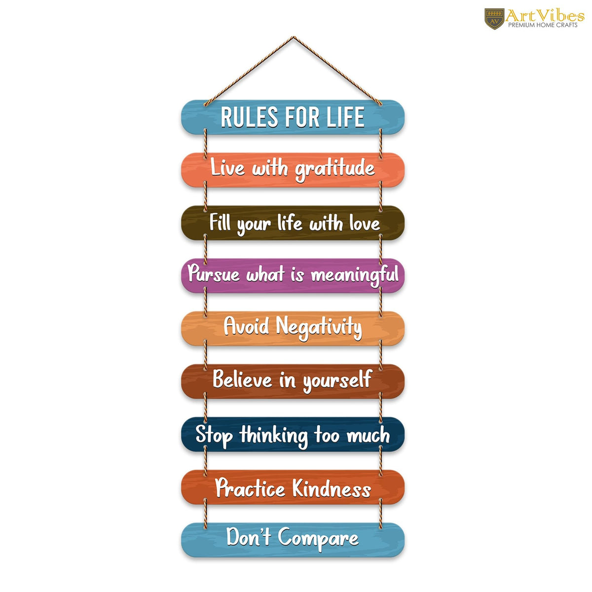 Artvibes Rules for Life Quotes Designer Hanging Wooden Art | Quotes Decor Item | Wall Accent | Office Decoration Item | Inspirational Quotes Wall Art | Mdf Decoration | Gift Items (WH_9310N)