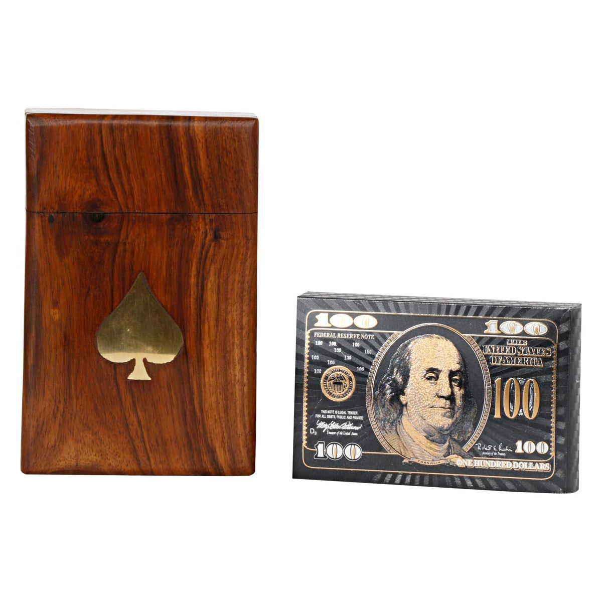 ARTVARKO Black Gold Plastic Playing Card with Handmade Rosewood/Sheesham Wood Brass Inlay Box Holder for Single Deck Decorative Storage.