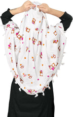 Vinsh Enterprise Cotton Female Long Scarf Cum Mask Scarves Usable for Vehicle Driver | White Printed Design | Universal Size | For Girl & Women | Soft & Breathable Sun Protection (TEDY BEAR)