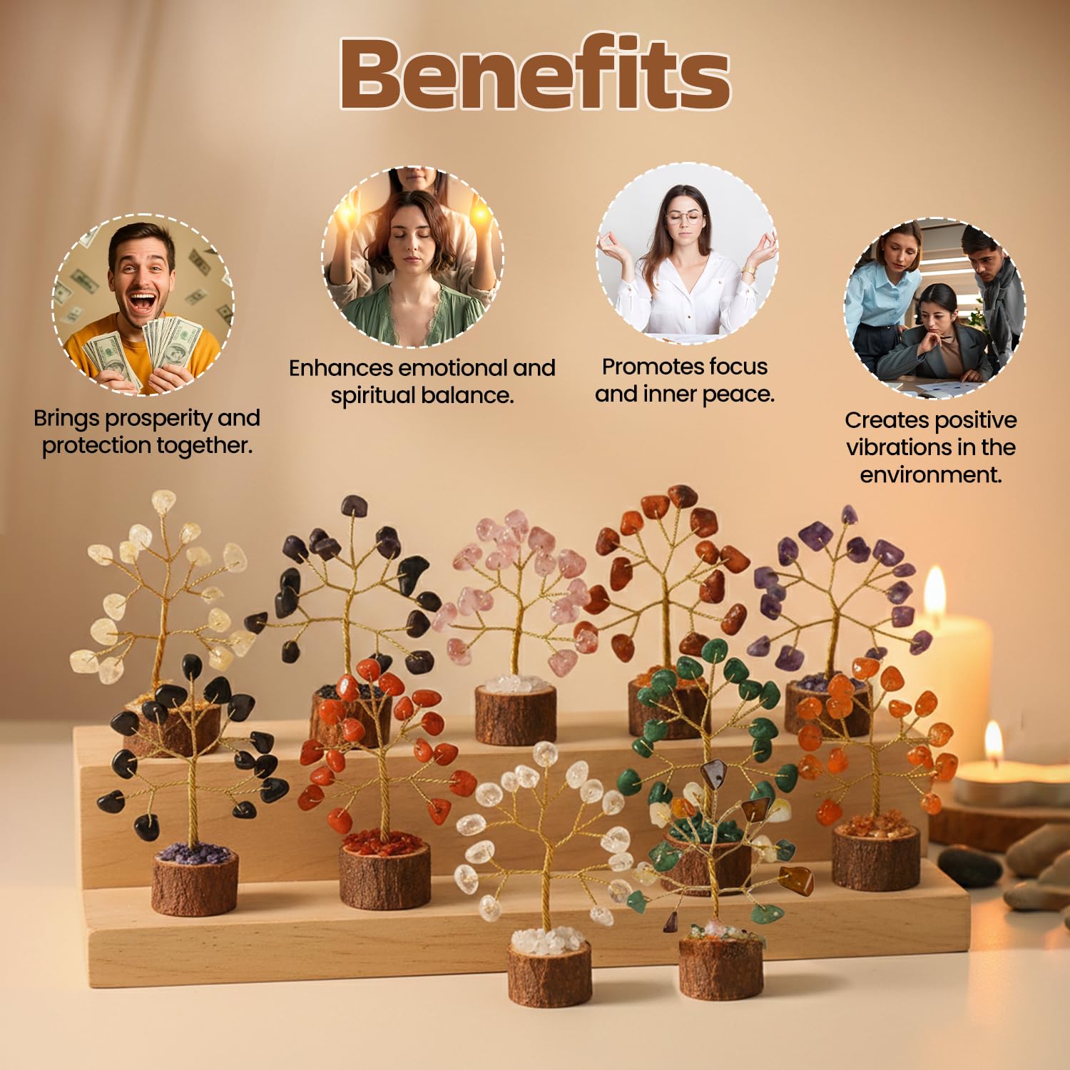 BHAGYA G Natural Crystal Mini Money Tree Set of 12 Crystal Trees with Different Gemstones for Good Luck Office and Home Decore Wealth Vastu Prosperity Decoration