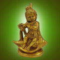 ARTVARKO Brass Lord Bal Krishna Bhagwan Playing Flute on Shankh Religious Idol Statue for Gift Murti for Home Mandir Temple Auspicious Conch 8 Inch