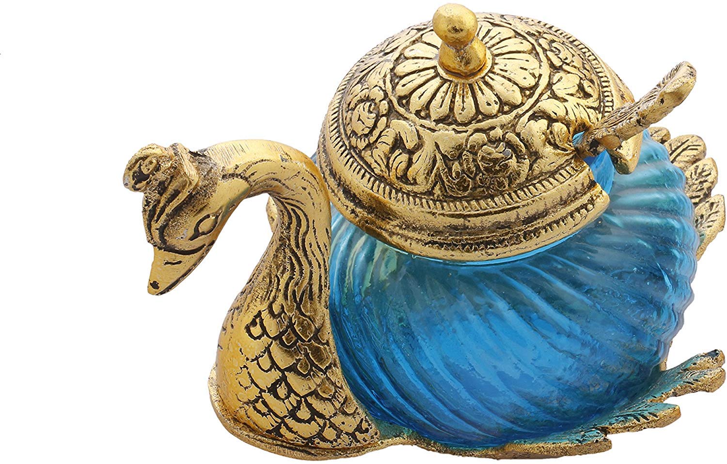 Prince Home Decor & Gifts Metal Duck Tray with Gold Bowl – Elegant Silver Finish Dry Fruit & Candy Serving Dish – Decorative Table Accent for Home, Festive Gifting & Centerpiece Display