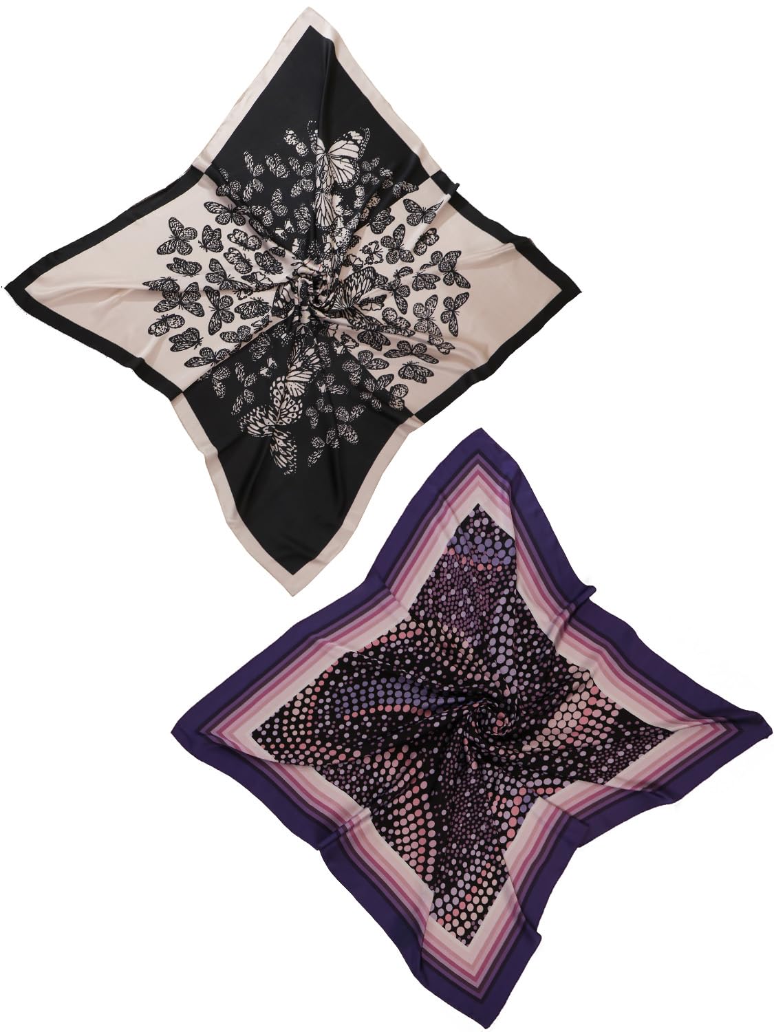 leeza store Women's Beige Black & Purple Polyester Satin Silk Square Digital Printed Scarf || Dupatta || Stole || Beach Wear || Fashion Accesorries || Bandana || Head Scarf || Hair Wrap