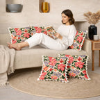 STITCHNEST 'Little Meadow Series' Tassled Cushion Cover | Set of 5 | Floral Cushion Cover 16 inch x 16 inch