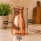 Copperika Export Quality Bedroom Jar Pure Copper Water Bottle (1 Litre - 1000ml - Pack of 4) Original With Ayurvedic & Other Health Benefits | BPA Free | For Home, Office, Kids & Travel
