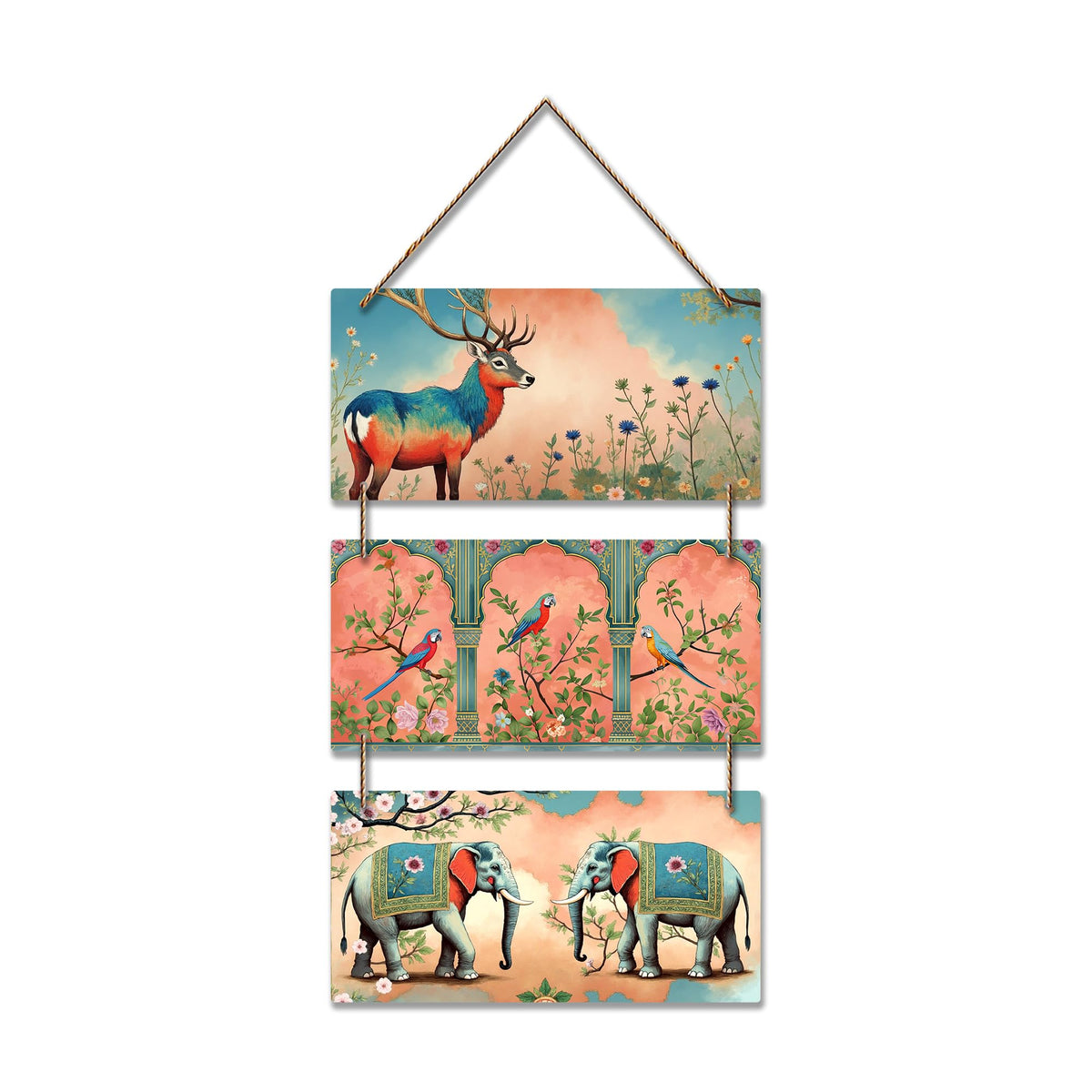 Artvibes Deer, Birds & Elephants Aesthetic Modern Art Wooden Art Decoration Item for Living Room | Garden Balcony | Door Decoration Item | Graphic Artwork | Wall Illustrations | Ideal Gift (WH_9451N)