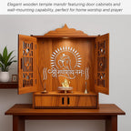 ARTIHC CRAFT Large Wooden Home Temple Mandir with Doors, Krishna Wall Art Design, Dual Storage Drawers, and Wall-Mounting Capability, Ideal Pooja Unit for Home Worship| Sculpture-GaneshayNamah