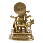 SVARUP Brass Krishna Bhagwan Idol with Gau MATA in Gold Color Height 6.5 Inch