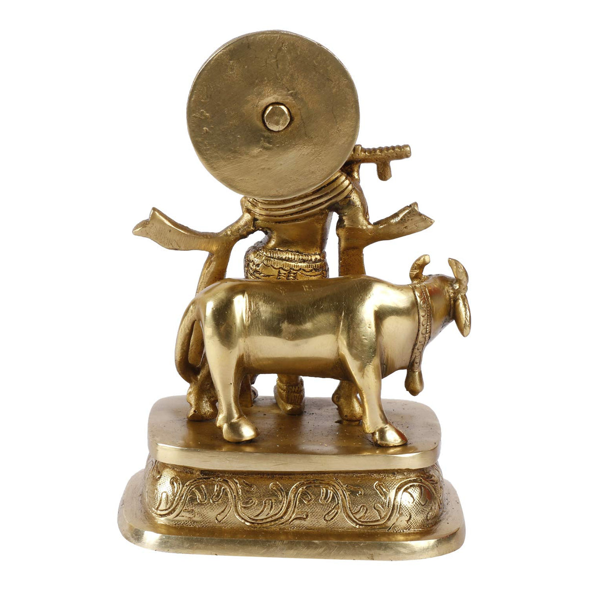 SVARUP Brass Krishna Bhagwan Idol with Gau MATA in Gold Color Height 6.5 Inch