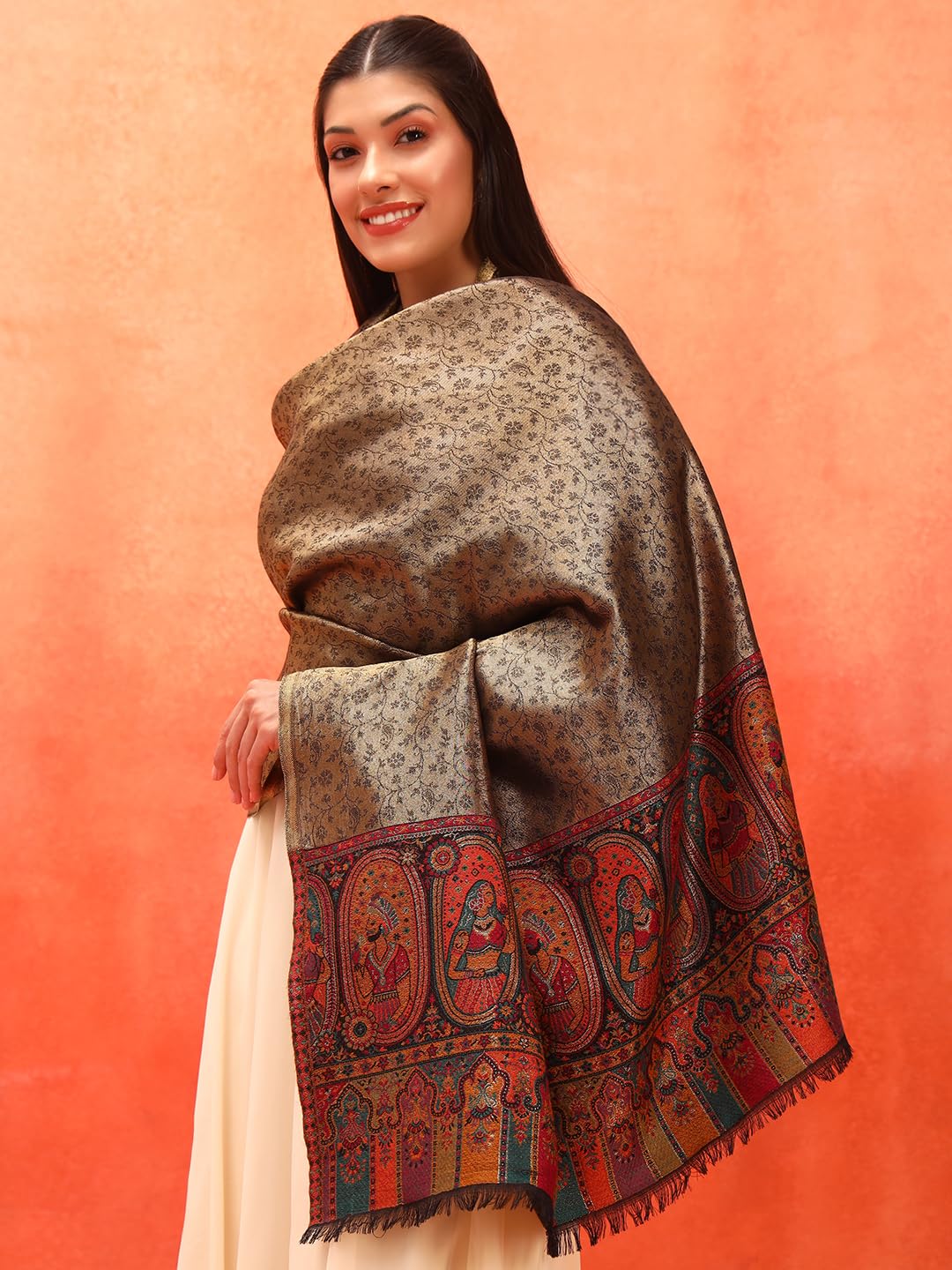 Pashmoda Women Silsila Zari Kaani Fine Wool Shawl (Size: 40x80in, 101x203cm) ZSS03