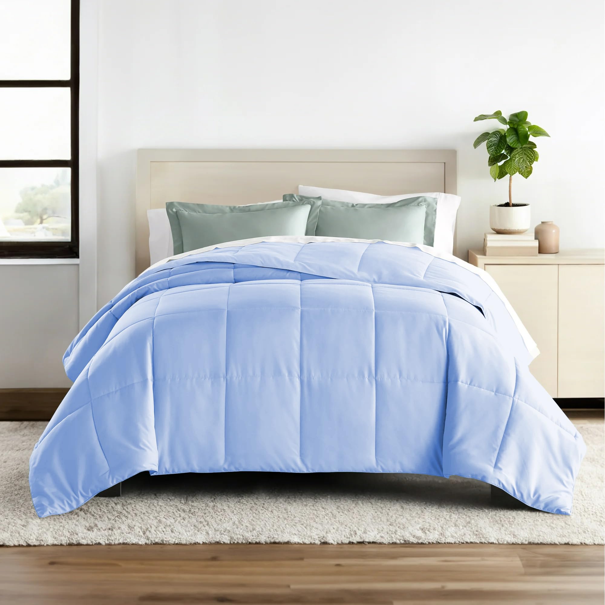 ALISHIBA CASA Hotel Collection 150 GSM All Season Comforter Double Bed AC Blanket/Quilt/Rajai Soft & Breathable Microfiber Lightweight (90 X 100 Inches) - Double Bed Comforter - Sky Blue Color Kafalo