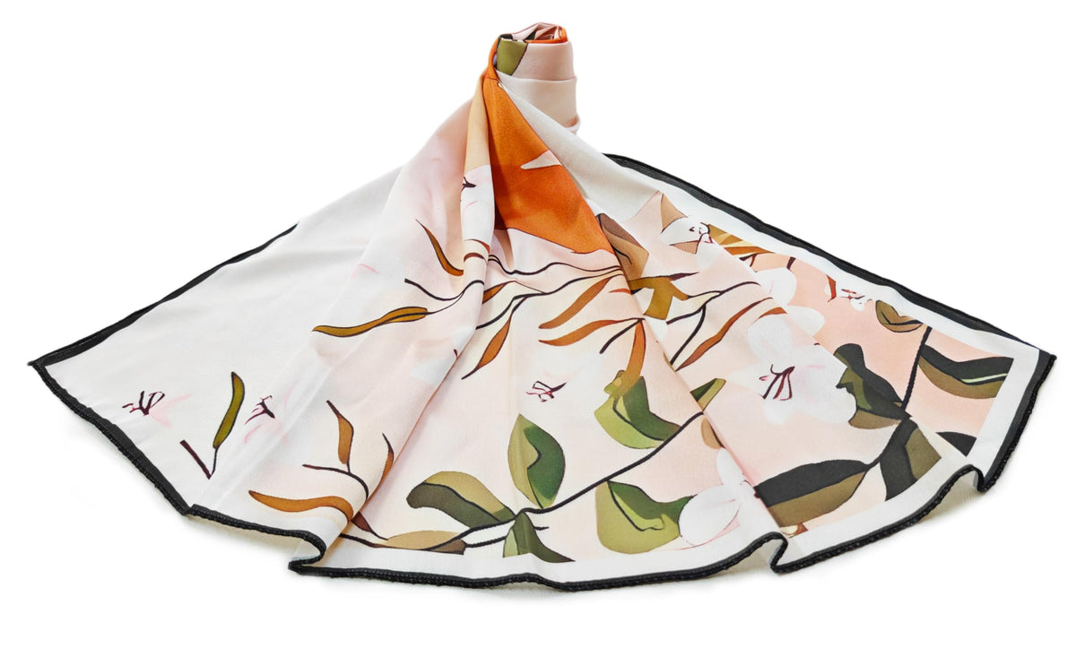 ONE ECHELON Satin Silk Small Neckerchief Square Scarf (Lady in the Sun)