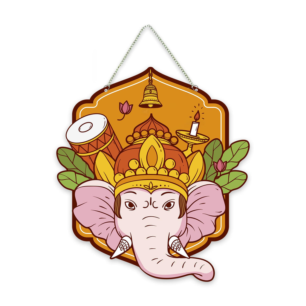 Artvibes Shri Ganesha Auspicious Wooden Art Work Wall Hanging For Good Luck Properity Vastu | Spiritual Decor Items | Paintings | Wall Poster| Stylish Modern Decor Item | Gift Items (WH_8608N)
