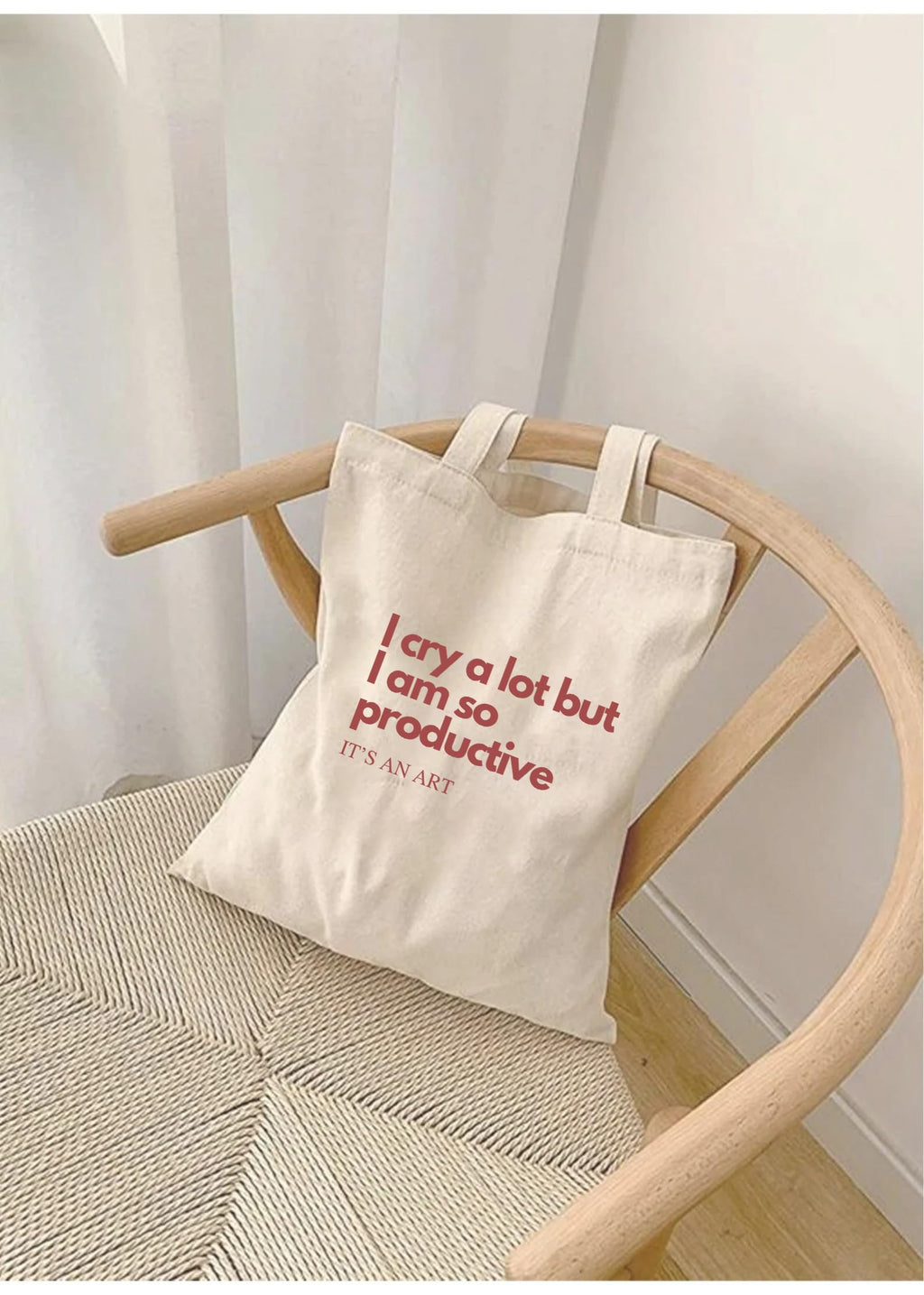 THE UMBRELLA STORE Tote Bag, Handmade Cotton Tote Bag with Inside Pocket, White