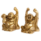 ARTVARKO Brass Feng Shui Chinese Happy Man Set (2 Pcs) Laughing Buddha Golden Statue for Money, Wealth & Good Luck, Decorative Idol Showpiece for Home Decoration Small 6 cm
