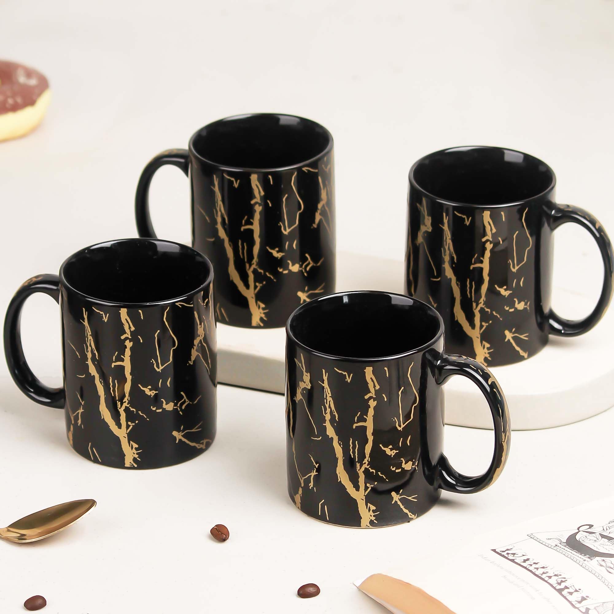 The Earth Store Black Copper Pipe Coffee Mug Set of 4 Ceramic Mugs to Gift to Best Friend, Tea Mugs, Microwave Safe Coffee Mugs,