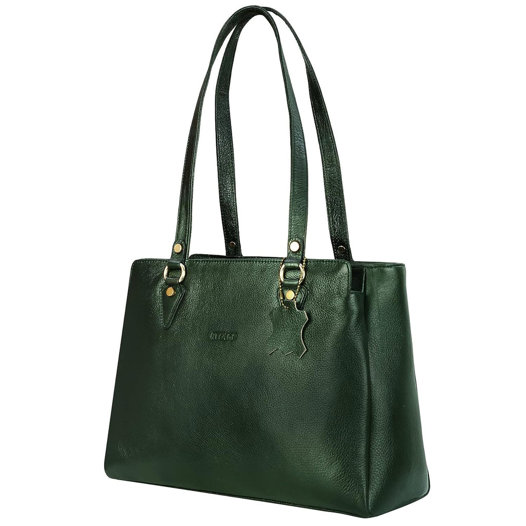 RICHSIGN LEATHER ACCESSORIES Full-Grain Natural Leather Top-Handle satchel Handbags & Shoulder tote Bags For Women (Dimension- L-13 X H-10 x W- 5 Inch | Weight- 0.8 KG / 800 GR (GREEN)