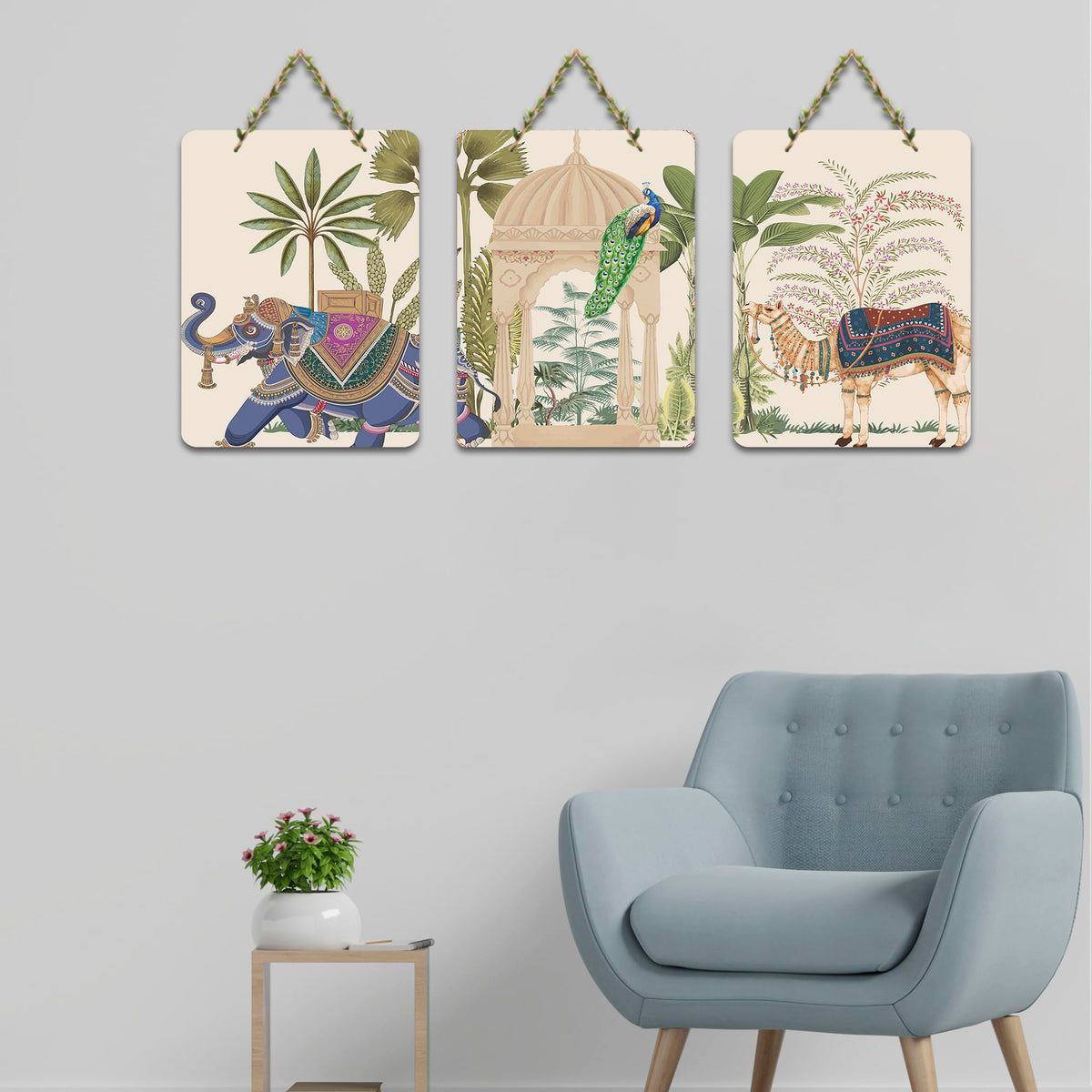 Ranovaa Wooden Hanging | Unique Artistic Craft For Living Room Bedroom Kitchen Temple Office | Handmade Royal Elephant Camel Peacock Art For Home Decor | Handcrafted Decoration Panel (DWA_96134)