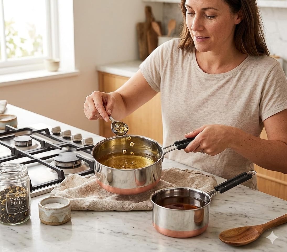 GlamourShop Tea Pan Stainless Steel Copper Bottom Sauce Pan Milk Pan Tapeli Patila Induction Base 1.5 Litre Sauce Pot Milk Boiler with Handle (1 Pan Set)