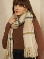 Ravaiyaa - Attitude is everything Women Reversible Acrylic Wool Scarf Winter Wear Muffler Designer Scarves 72x14 Inch (Beige Checks)