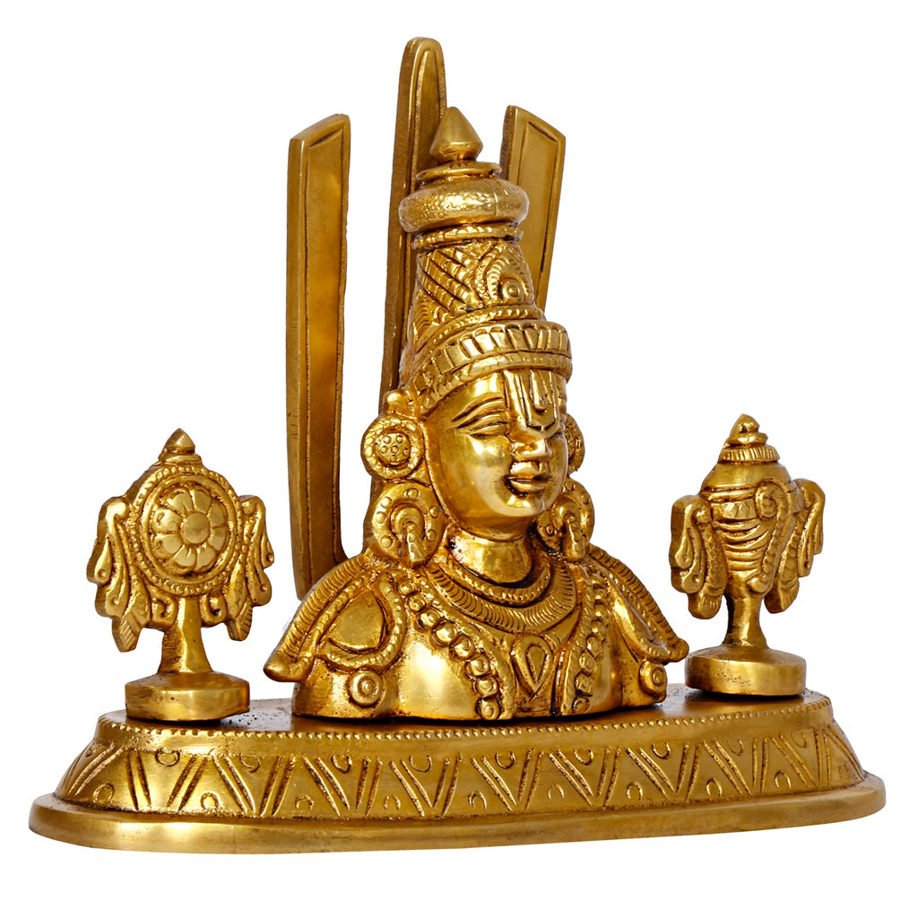 ARTVARKO Tirupati Balaji Venkateshwara Face Bust Brass Idol Vishnu Chakra Namah Shankh Statue Murti Lord Srinivasan 5.5 Inch