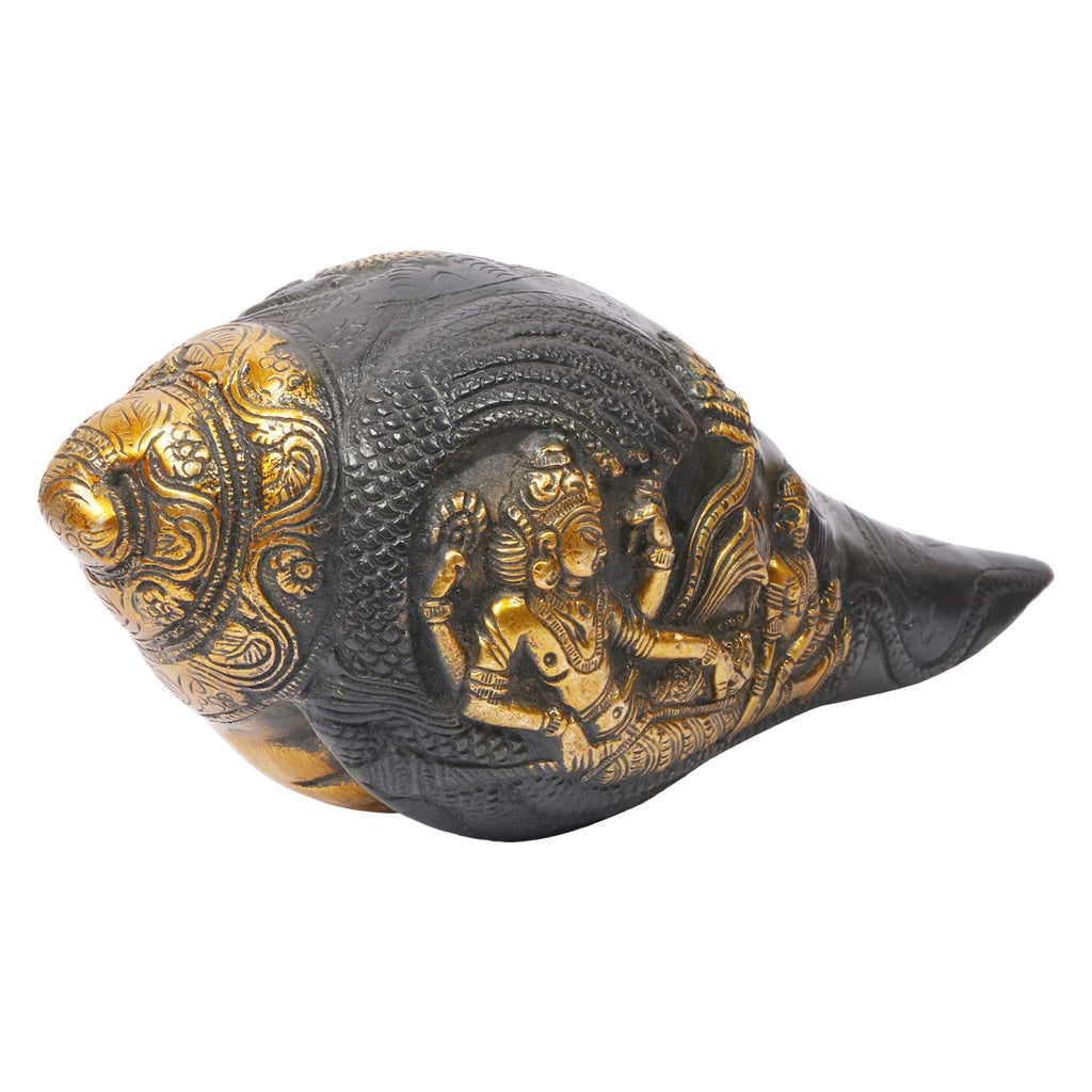 ARTVARKO Brass Vishnu Lakshmi Carving Murti Shankh Statue for Mandir Temple Pooja Conch Shell Shankh Figurine 7.5, Home Decor