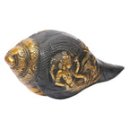 ARTVARKO Brass Vishnu Lakshmi Carving Murti Shankh Statue for Mandir Temple Pooja Conch Shell Shankh Figurine 7.5, Home Decor