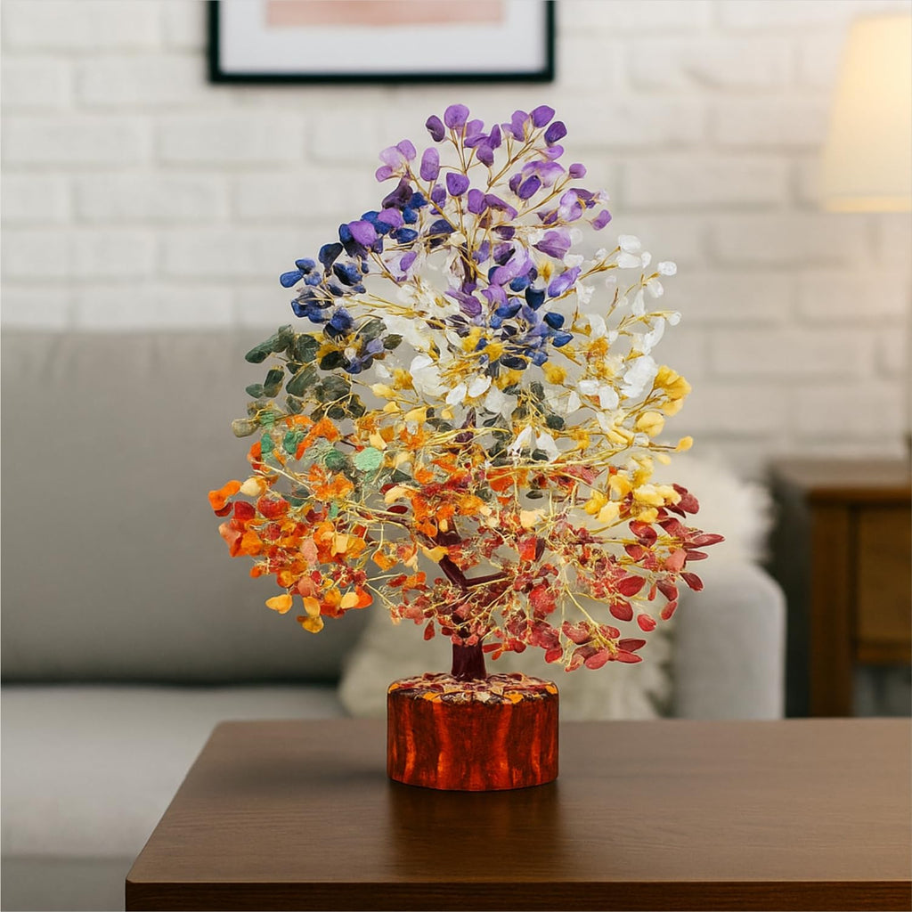 HOMIFLY 300 Beads Crystal Tree/7 Chakra Crystal Tree/Showpiece Good Luck and Positive Energy/Showpiece for Living Room/Natural Healing Gemstones Money Tree/Lucky Tree for Good Luck (Multicolor)