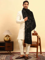 Pashmoda Men Eternal Blooms Kaani Stole, Authentic Kashmiri Luxury Pashmina Style Shawl, Stole, Small Size Gents Lohi, (Size 28x80 Inches,Black Color) MAVST08