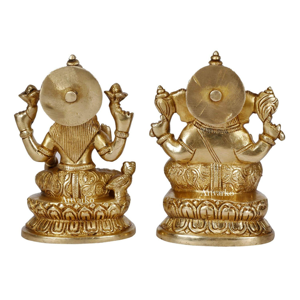 ARTVARKO Brass Laxmi Ganesha Idol Lakshmi Ganesh Murti Statue Pooja Gift and Home Décor (LxBxH 7x2.5x5, Inch)