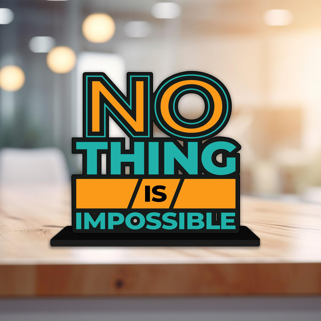 Artvibes Wooden Idols and Figurine Nothing is Impossible Quotes Table Decor for Office Desk Showpiece | Home Decoration | Living Room | Modern Gifting Item (SP_1144)