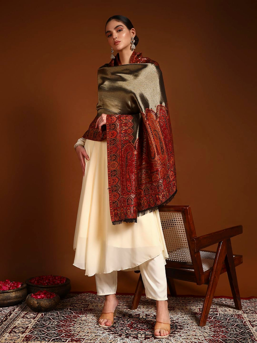 Pashmoda Women Zarvash Fine Wool Kaani Shawl, Authentic Kashmiri Luxury Pashmina Style Shawl, Stole, Medium Gents Lohi, Size (40x80 Inches, Maroon Color) ZSS06