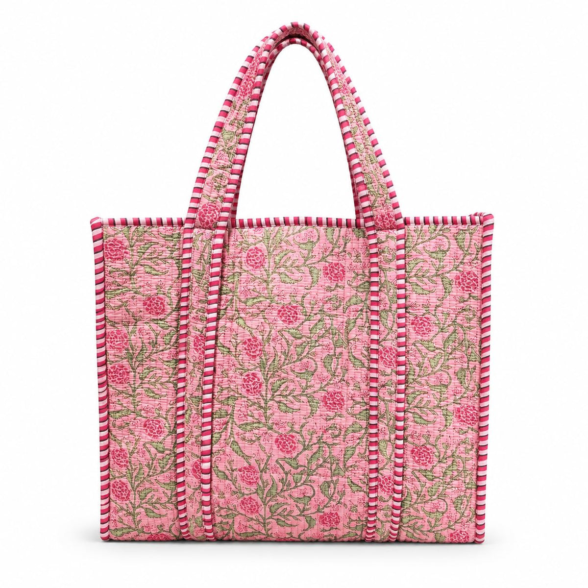 Floral Aesthetic Quilted Cotton Tote Bag, Office Travel Shopping Carryall