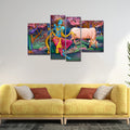 VIBECRAFTS Shree Krishna Playing Flute In The Forest 4 Pieces Canvas Wall Painting Fitted With Wooden Frame For Home | Office | Living Room | Gifts (PTVC4Pcs2_14504)