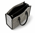 Designer Black Ethnic Geometric Tote Bag, Cotton Canvas with Faux Leather Handles, 36L x 12W x 24H cm, Top Zipper Closure, 2 Compartments