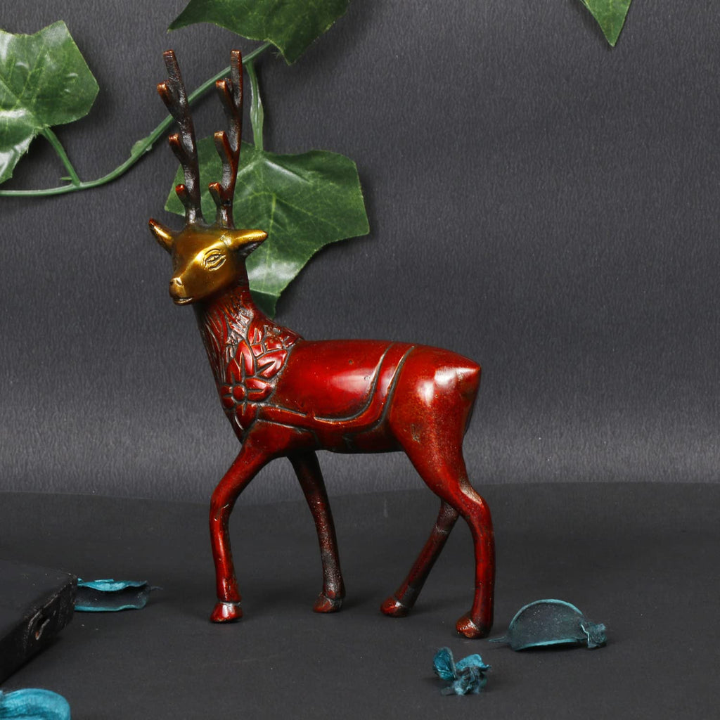 ARTVARKO Brass Deer Statue Home Décor Murti Idol for Home Office Shop Decorative Showpiece Vaastu and Gift (Cherry Gold 7 Inch)